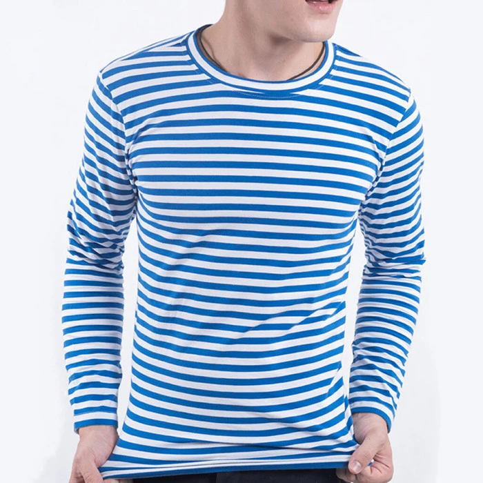 Promotional White And Black T Shirts Men Striped Spring Seaman Clothing ...