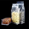 PE plastic boxpouch standing up zipper lock quad eight side seal gusset square flat bottom snack packaging bags