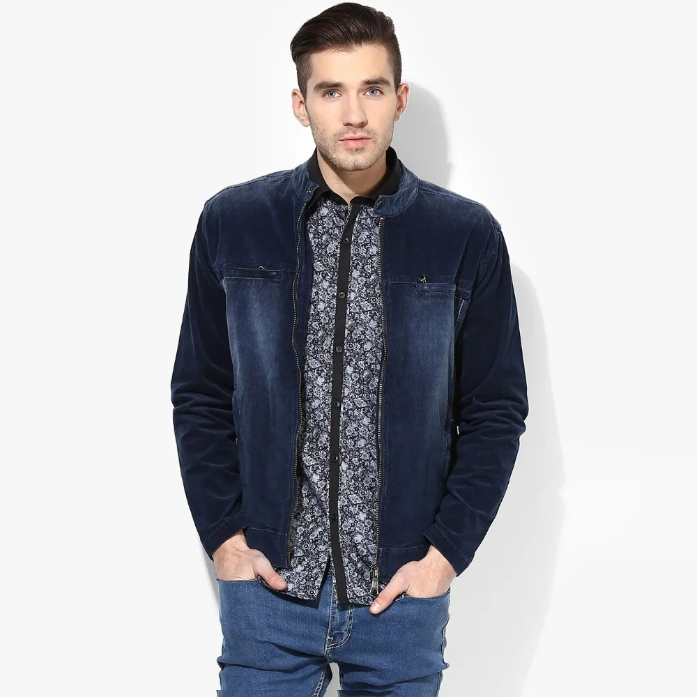 Fashion Denim Import Jacket With Zipper And Pocket Wholesale Dark Blue