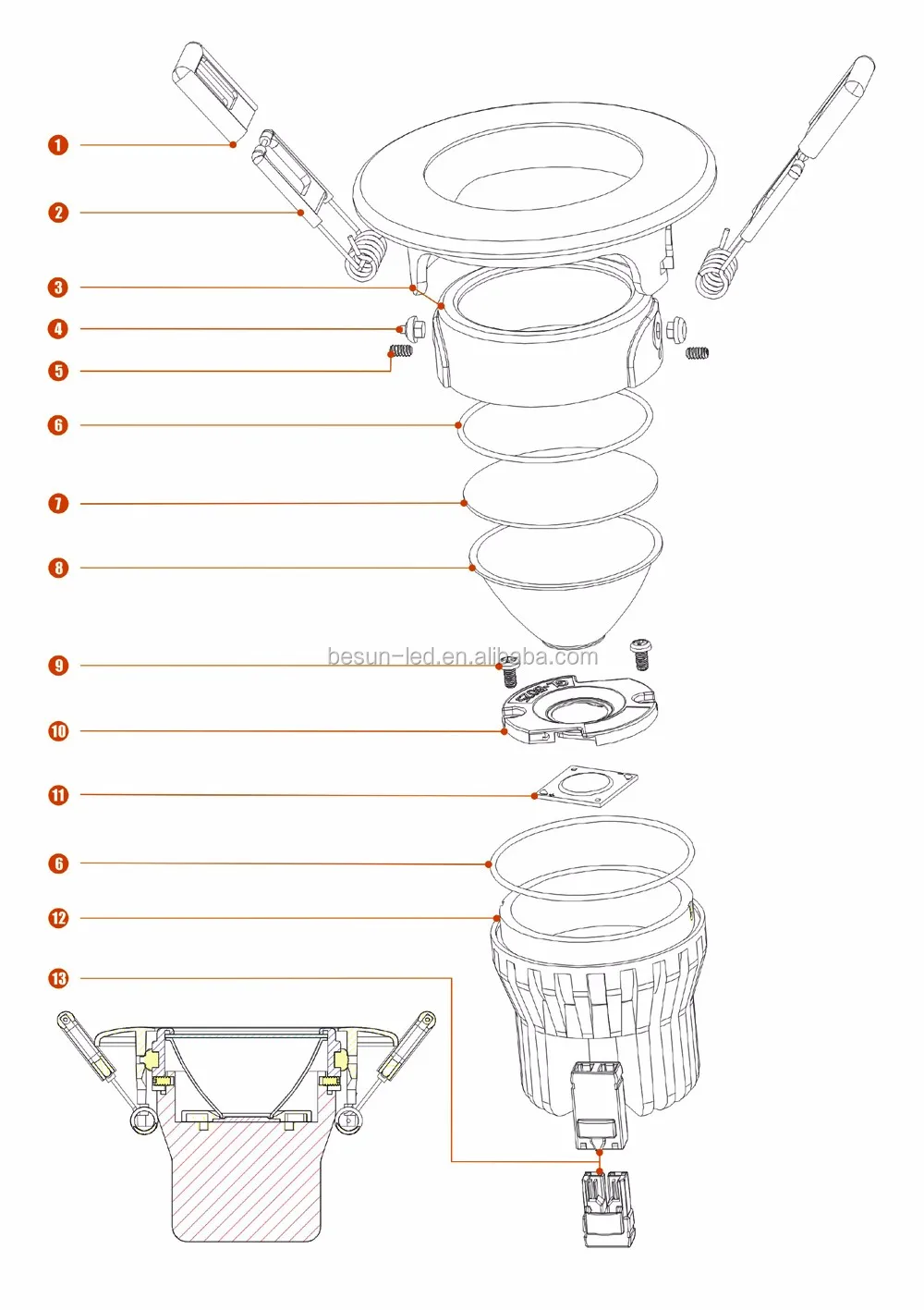 No flicker soft lighting 7w triac/dali/1-10v dimmable downlight