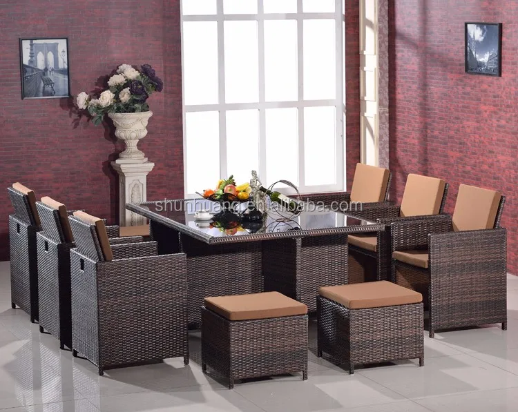 11pcs Outdoor Pe Rattan Dining Chair And Table Wicker Dining Sets Buy