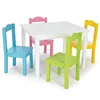 White painted high gloss kids playing table with colourful chairs