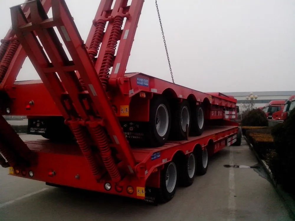 Side extension tri-axle bulldozer transport trailers/low boy semi ttrailer/60 tons low bed trailer with low walls