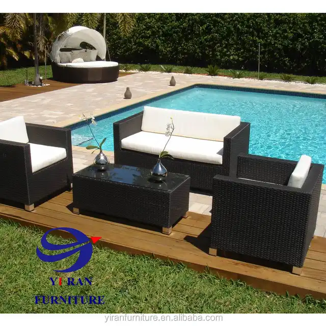 Source Poly Rattan Outdoor Garden Furniture Set Brown Black Malaga
