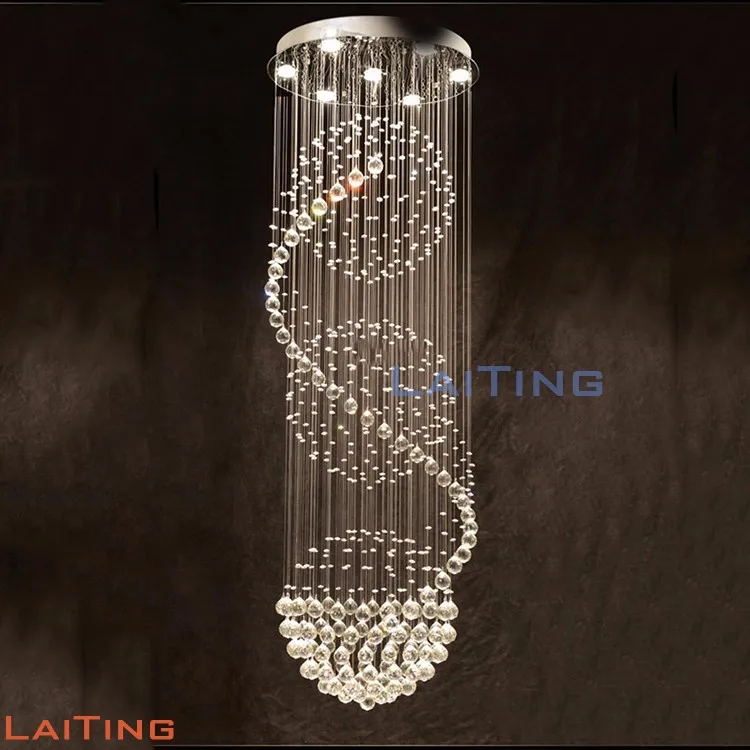 Led Luxury Modern Hotel Crystal Chandeliersround Long Stair Crystal Chandelier Chain Crystal
