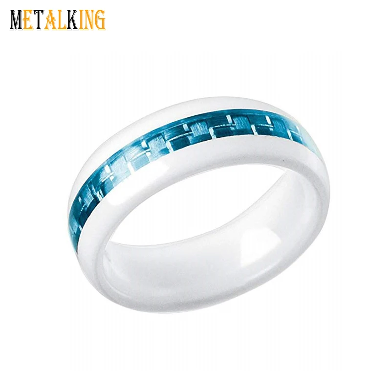 Tungsten Jeweler 8mm White Ceramic Domed with Black Carbon Fiber Inlay Wedding Band Ring for Men Or Ladies