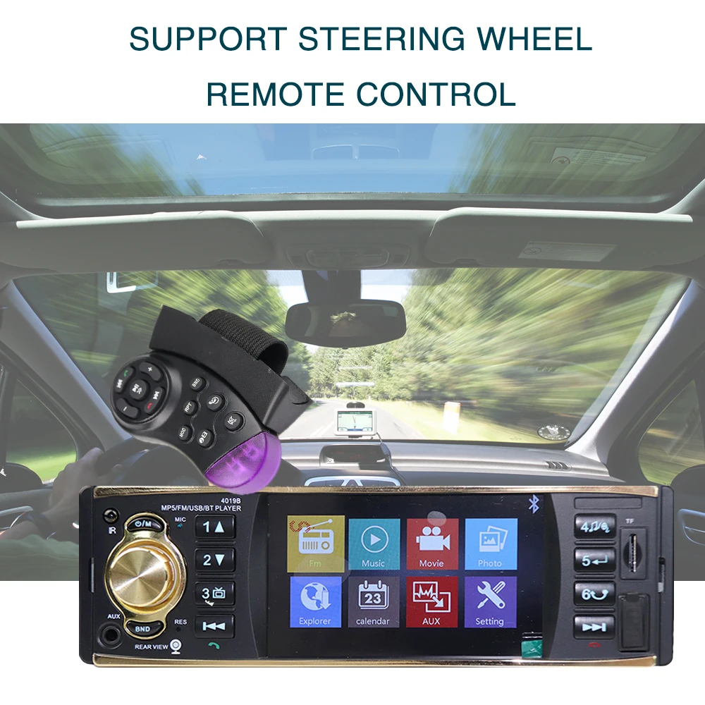 12V 4019B 1 One Din MP3 player Car Radio Audio Stereo USB AUX FM Radio Station Bluetooth with Rearview Camera Remote Control