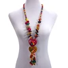 OEM Wholesale Multi Color Coconut Shell Knit Handmade Ethnic Long Pendant Bohemian Wood Beaded Heart Necklace for Women Jewelry
