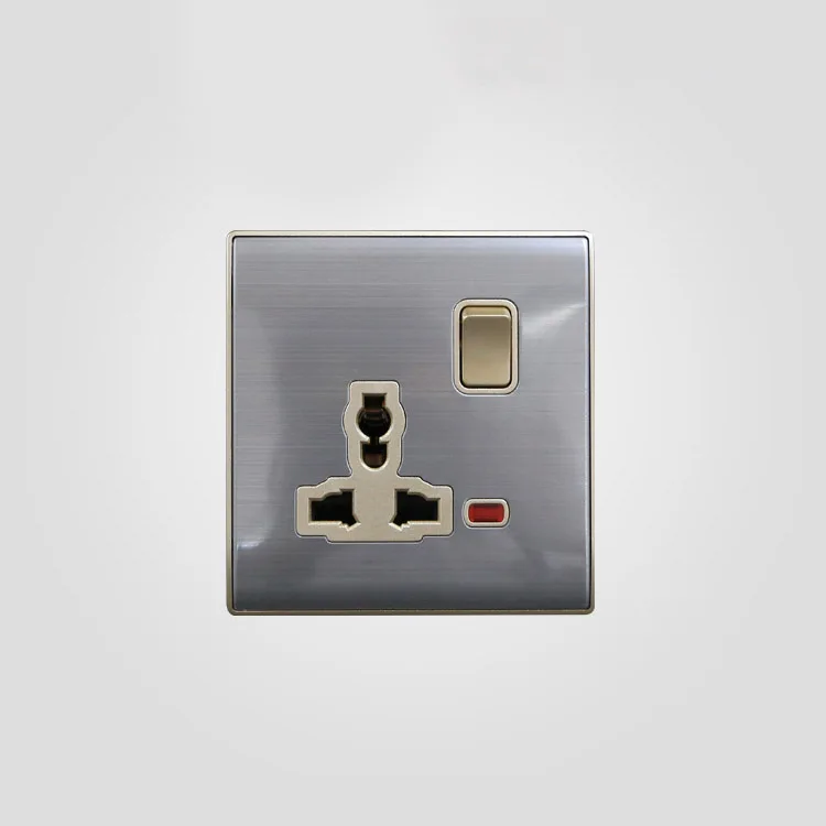 Bihu hot sale stainless steel sliver Single 13A multi light switch socket with led indicator