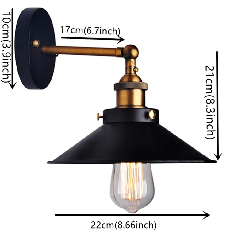 European Retro Black Stainless Steel Shades Stair Wall Lamps Edison Bulb Light Source Scones Wall Light for Hotel Hallway