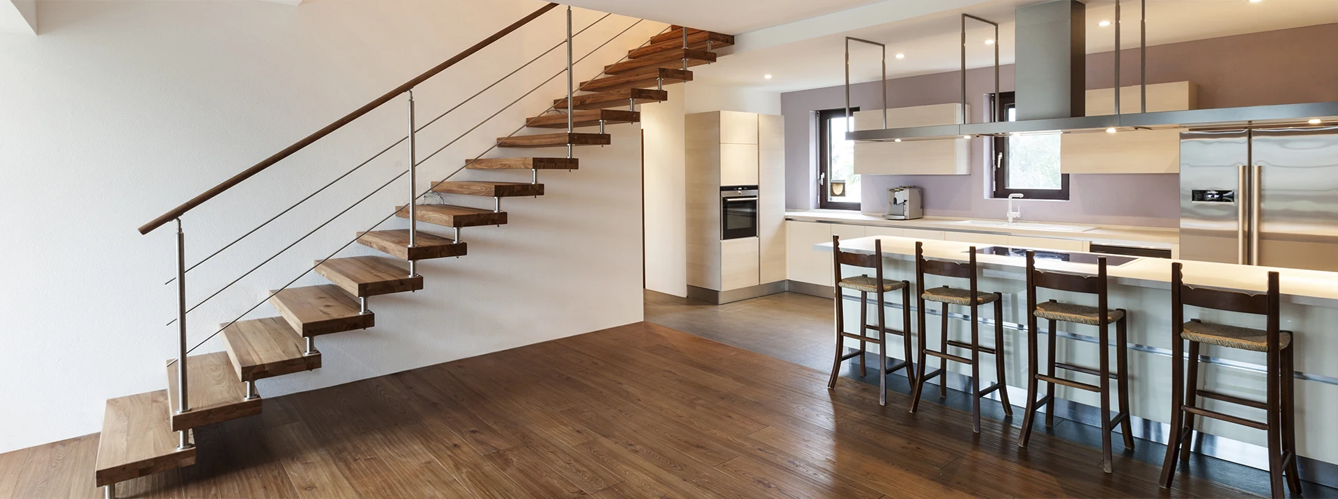 invisible wall side stringer stairs, indoor wood stairs