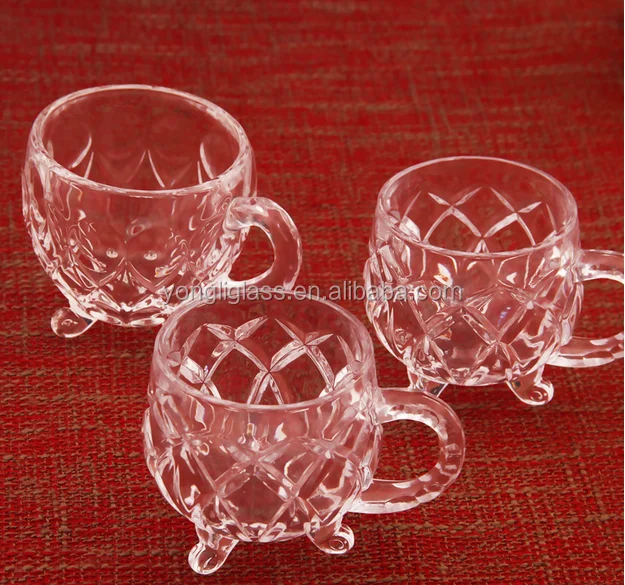 Wholesale old fashioned glass tea cup , coffee glass with handle, drinking cut glass