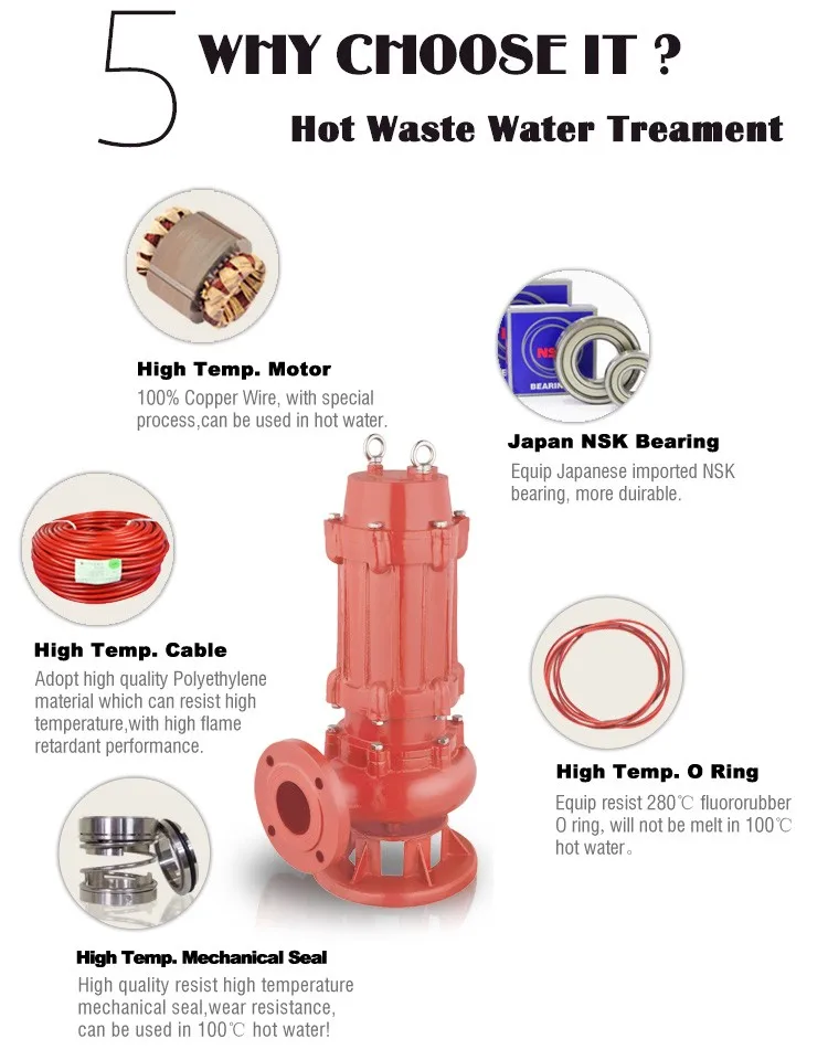 WQR high temperature hot water pump electric sewage pump waste water submersible pump
