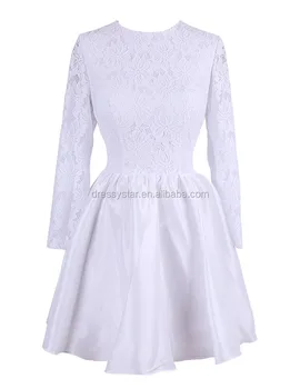 Western Stylish Cheap Short White Lace Bridal Gown With Long