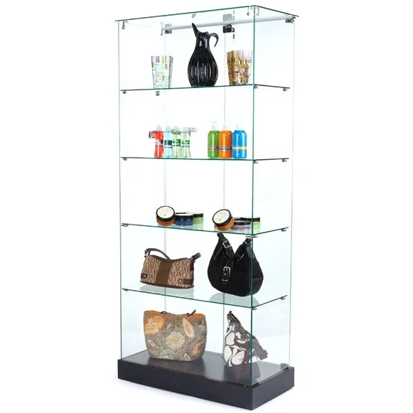 70" Height Glass Display Case Hinged Door,4 Fixedheight Shelves