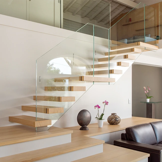 Modern Column Interior Design Wooden Floating Stairs Residential