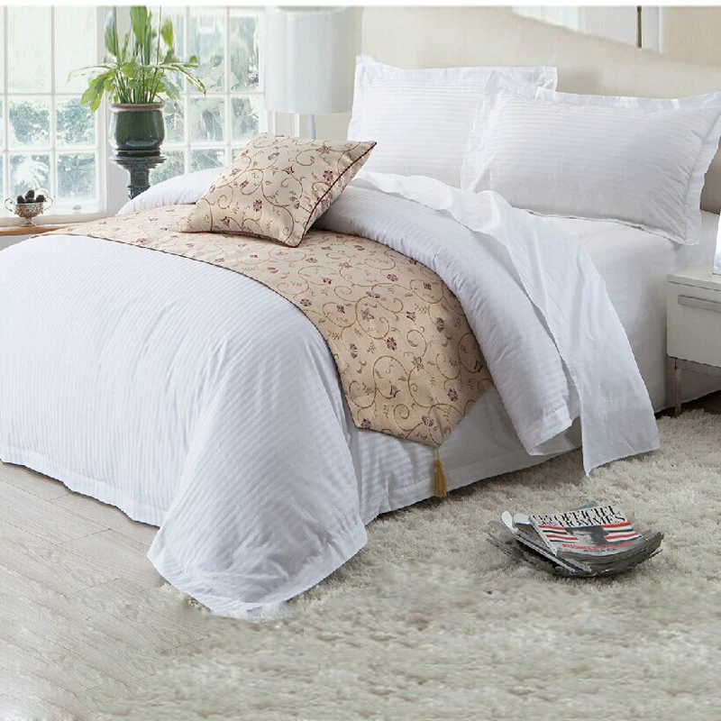 Custom Size Poly Cotton 0.5cm Satin Stripe Luxury Modern Hotel Bedding Bed Sheet Sets And Towels