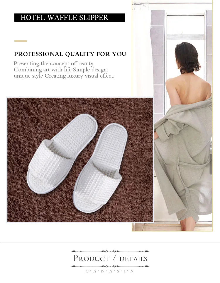 Cotton Polyester Disposable Waffle Open Toe Bathroom Slippers For Hotel