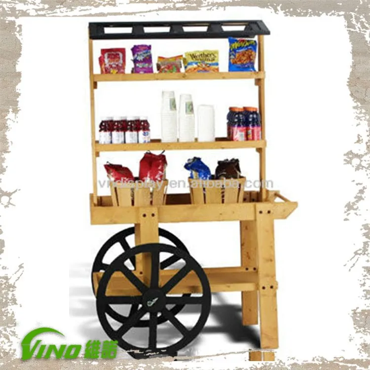 Fashional Wood Food Cart Service Shopping Cart Buy Wood Service Cart