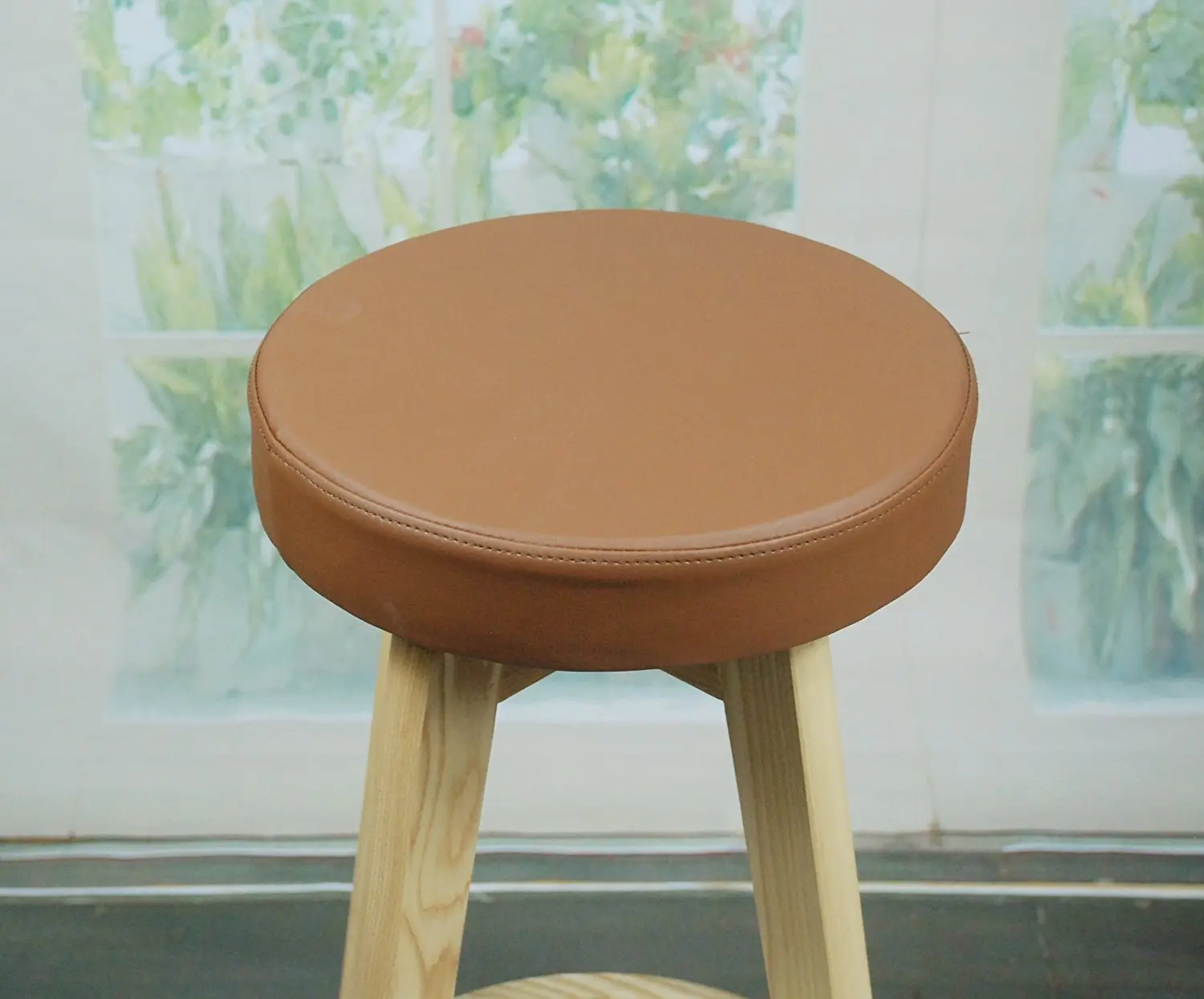 Brown Ergo Furnishings Rex Swivel Barstool Leatherette Seat Solid Wood Legs