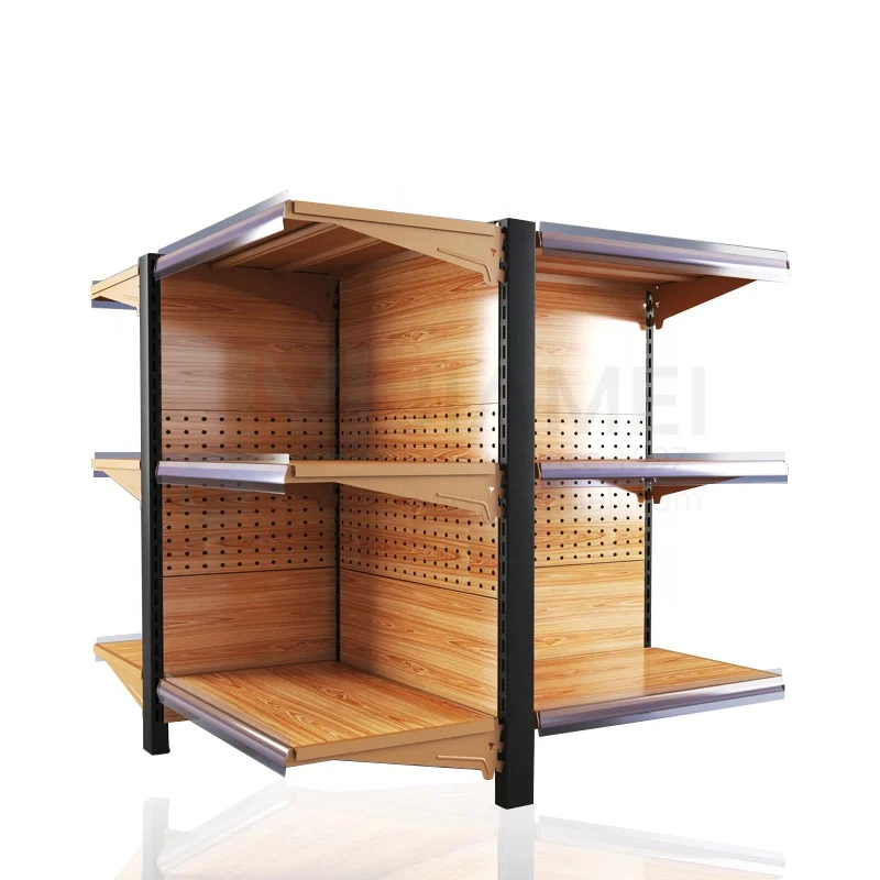 JIAMEI luxury wood grain retail shelf supermarket display rack