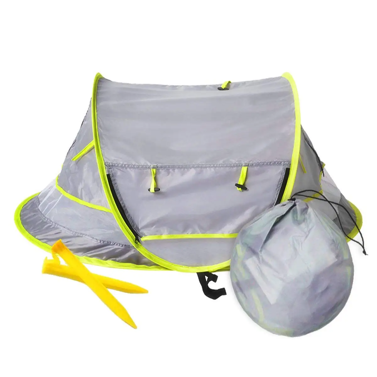 Baby Travel Tent UV Travel Bed Cribs Protection Sun Shelter Shade for Baby Under Age 2 Portable Ultralight Folding Baby Beach Tent Pop Up UPF 50 Grey//Green