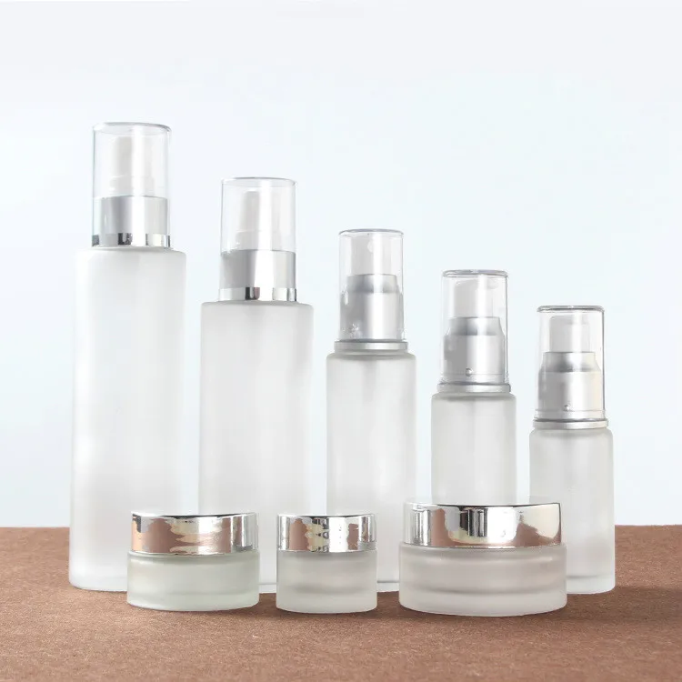 Luxury Cosmetic Package Frosted Clear Glass Pump Bottle 20ml 30ml 40ml ...