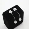Silver Jewelry Crystal Flower stud earrings with chain