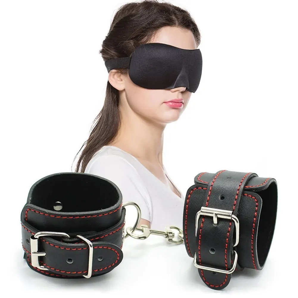 Buy Fuzzy Handcuffs Soft Leather Wrist Cuffs for Bondage Restraints + Blindfold Sleep Mask in