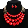 2018 hot new products statement three layer chunky red bead necklace