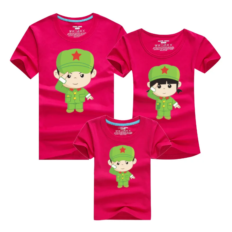 Family Matching Clothing Soft Cotton Shirt Family Look Style Father Mother Son Cartoon soldier image mother