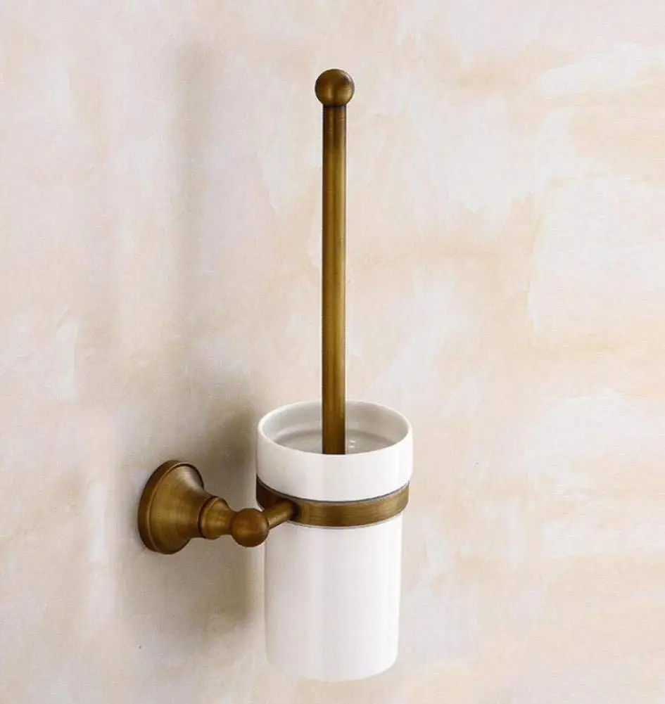 L.I. European Style Copper Retro Together WC Brush Bathroom, Toilet in Ceramic Mural to Cups, Toilet Cleaning Brush for The Equipment Handle