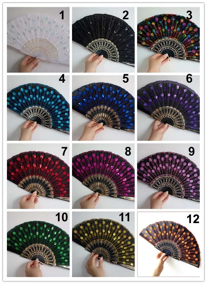 Download Stock Folding Sequins Peacock Hand Plastic Fan - Buy ...