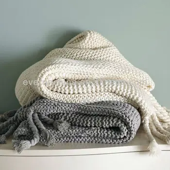 Min 1pcs 50da24 100 Cotton Knit Blanket White Plaid Min 1pcs 50da24 100 Cotton Knit Blanket White Plaid Throw Woven For Sofas