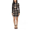 Wholesale High Quality Customize Printed Long Sleeve Plaid Tight Women Dress