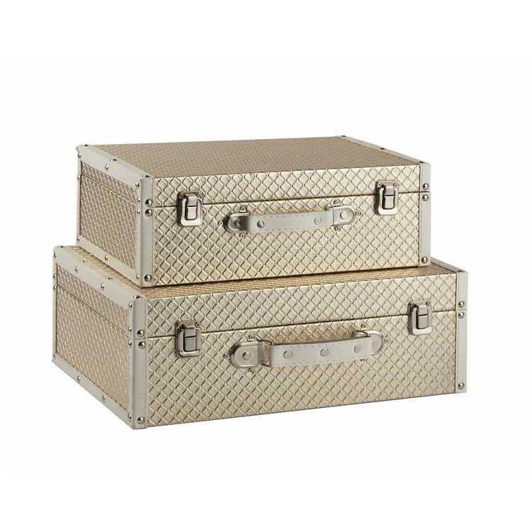 Different shape bling golden vintage wooden suitcase travel box 