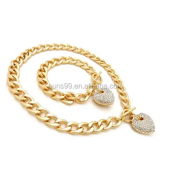 Women S Pave Filled Heart Pendant Cuban Link Chain Bracelet Set In Gold Silver Color Plated Rose Women S Pave Filled Heart Pendant Cuban Link Chain Bracelet Set In Gold Silver Color Plated Rose