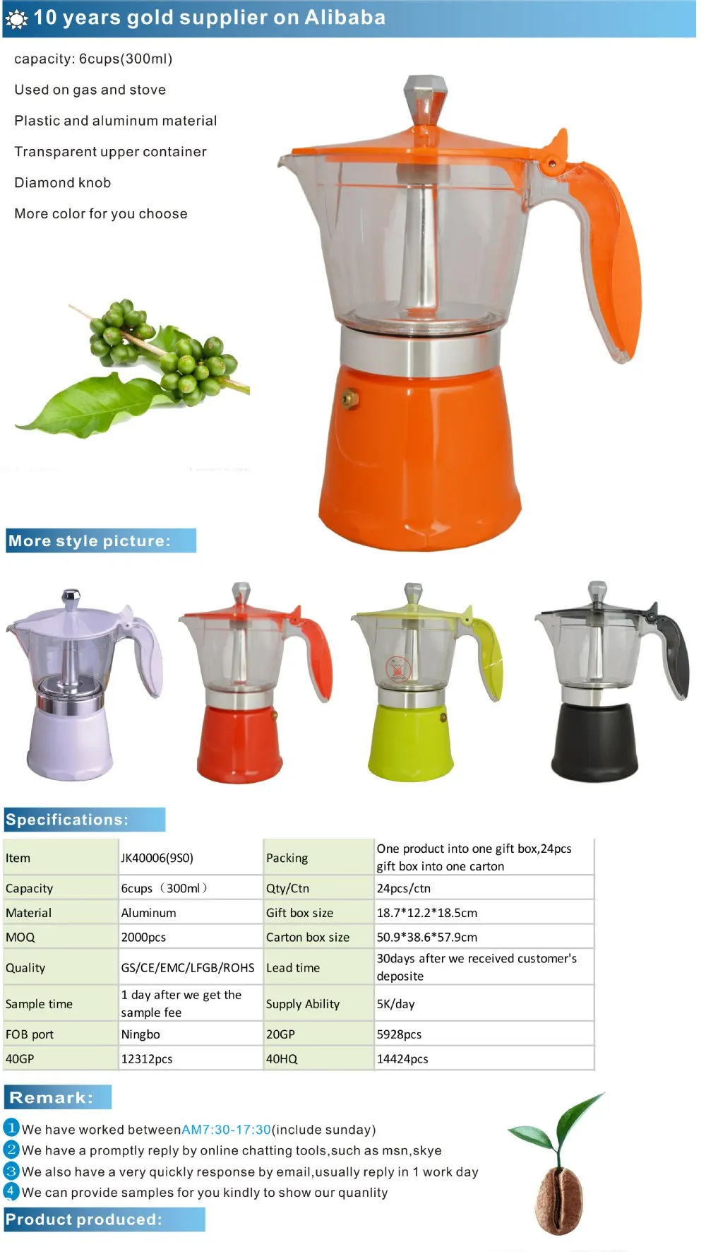 Durable Coffee Capsule Espresso Coffee Kettle Espresso Pots Gas Lpg