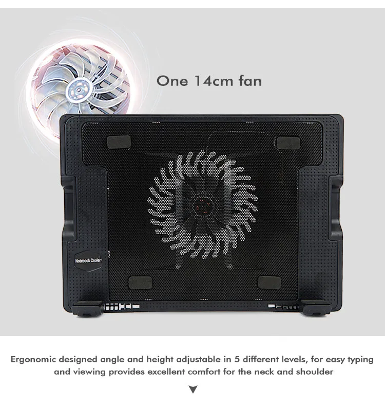 Hot Sell 2 Usb Ports Height Adjustable Laptop Cooling Pad Usb Cable