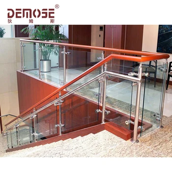 Modern Gl Railing With Wood Handrail For Indoor Stairs Modern Gl Railing With Wood Handrail
