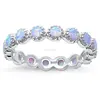 Round Lab Created White Opal Eternity 925 silver jewelry ring for gift