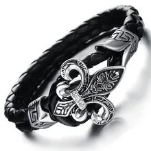 Wholesale NEW Fashion jewelry Punk Retro Stainless Steel Black Genuine leather Personality Cool Men Bracelet male Bangles CH847
