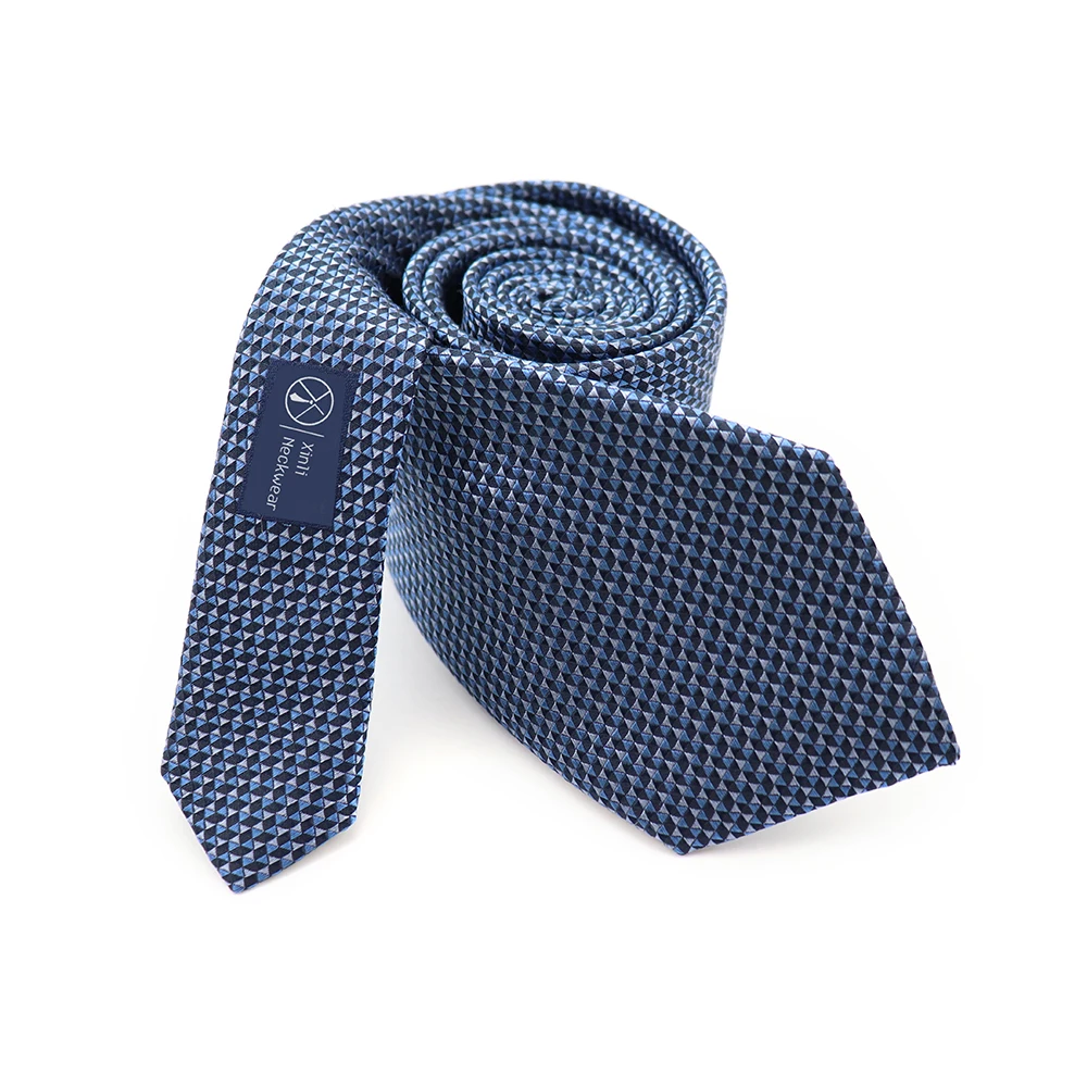 Men Dark Blue Silk Necktie Rhombus Design Jacquard Ties Geometrical ...