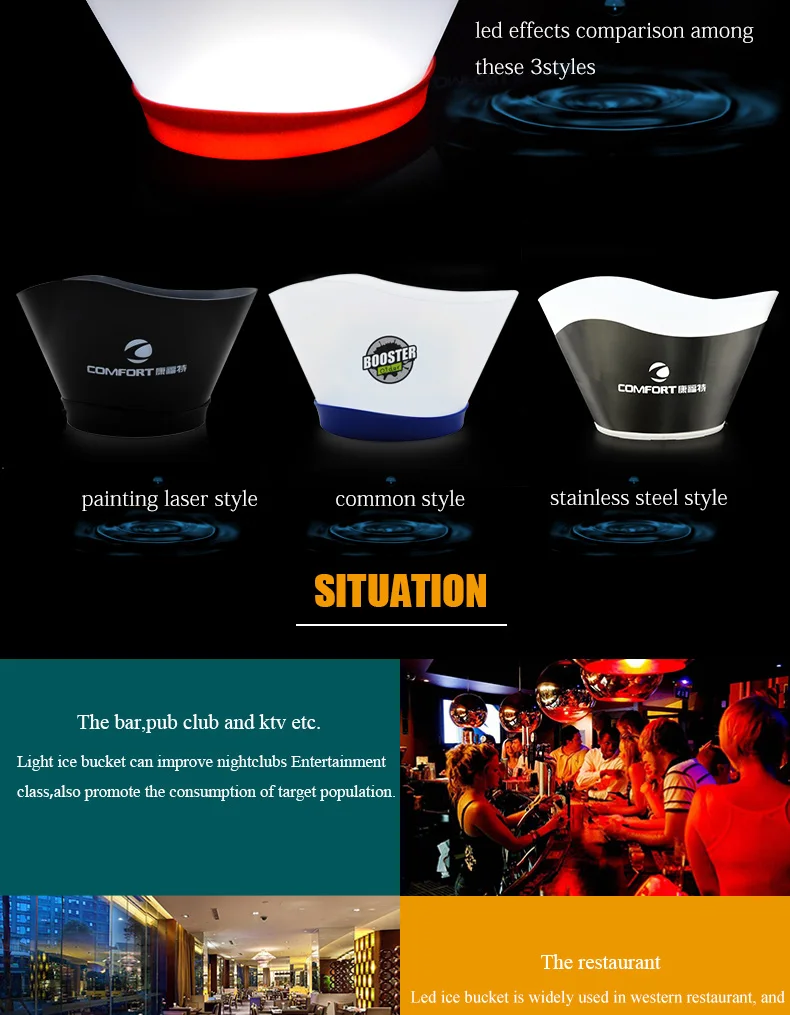 Custom Printed Ice Buckets 12l Big Capacity Engraved Led Ice Bucket