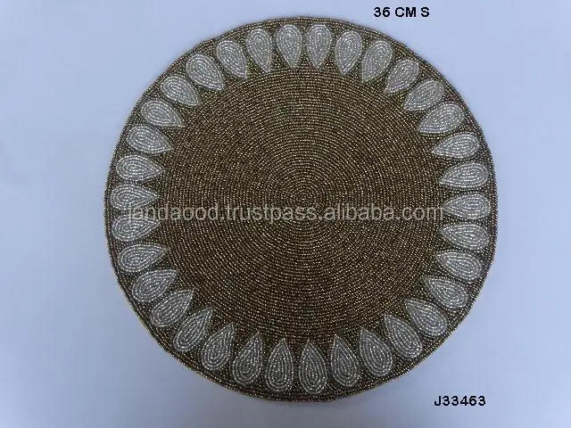 Round Glass Bead Table Mat With Sun Flower Leaf Style Other Colors Also ...