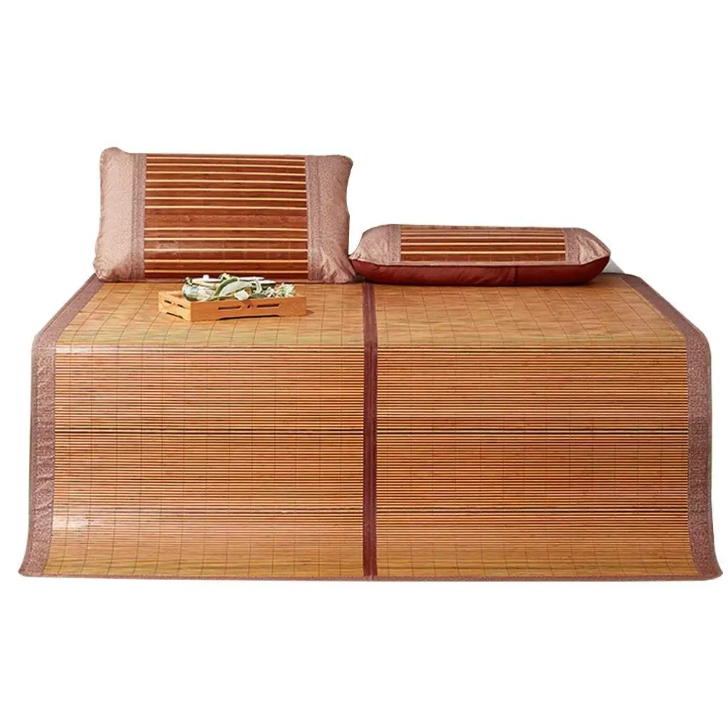 2 Pillowcase Rattan Bamboo Mat Mattress Sleeping Bed Foldable Bed