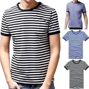 Fashion Summer Mens Striped Tshirt Crew Neck Casual T shirt 100% Cotton Fashion Summer Mens Striped Tshirt Crew Neck Casual T shirt 100% Cotton