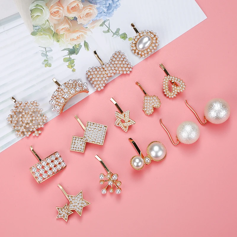 New Trend Small Woman Pearl Hair Clip Jewelry Snowflake Hair Pins