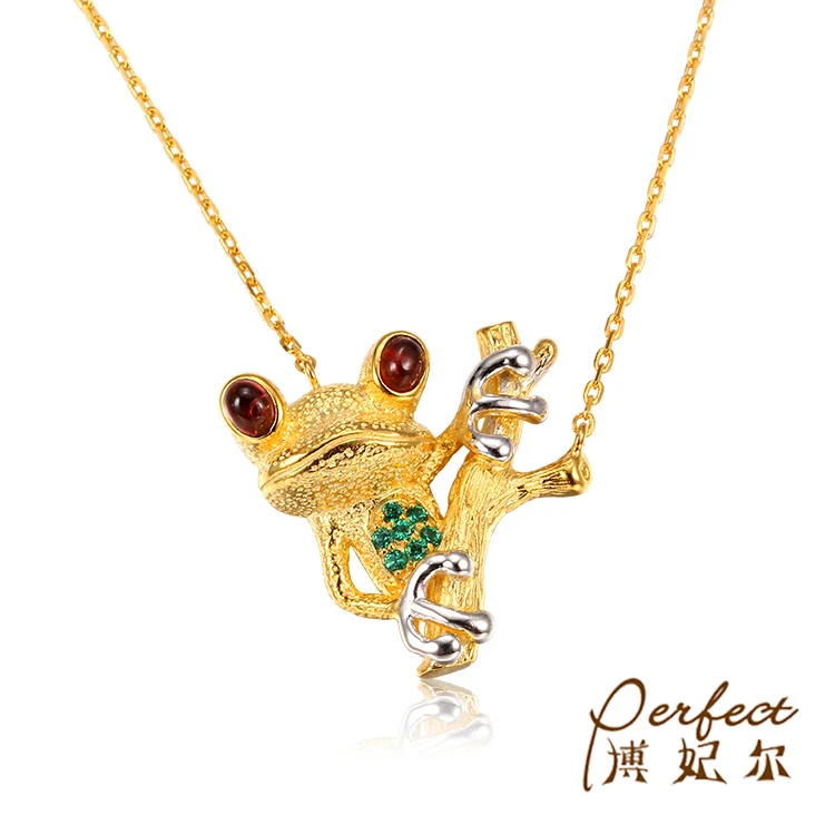 18k Gold Plating Lovely Frog 925 Silver Meaning Pendant Necklace For