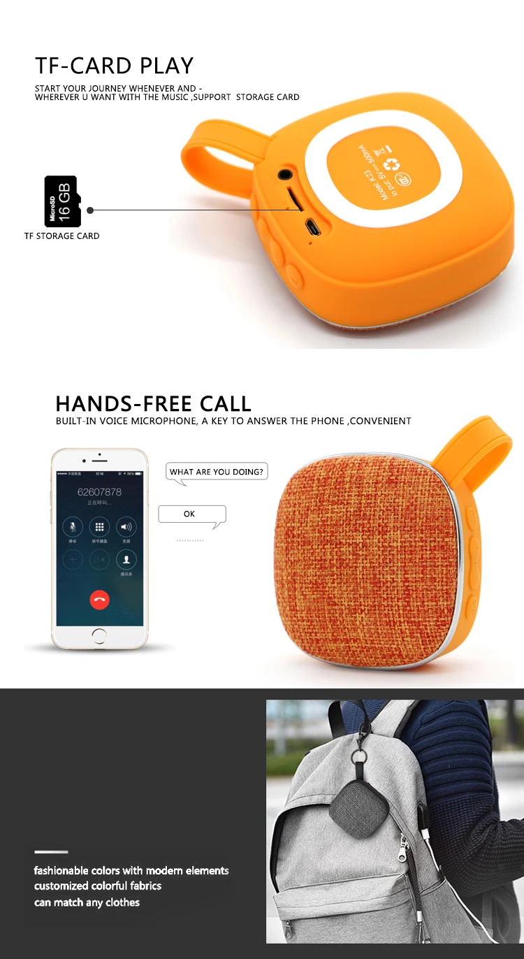 2017 high sound quality intelligent fabric wireless USB tiny bluetooth 2.1 portable speaker box with FM TF card radio